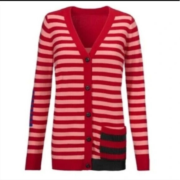 Cabi Sweaters - Cabi # 5446 "Picnic Cardigan" Red Stripe Button-Down Cardigan Long Slv Sweater M